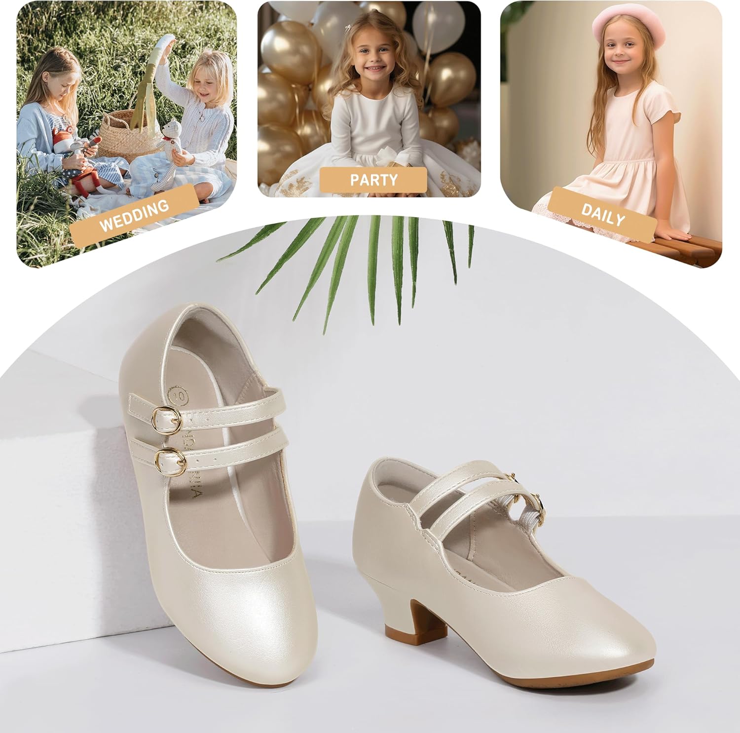 PANDANINJIA Christy Girls Heels Dress Shoes Mary Jane Rhinestone Bows Pumps Low Heel Princess Flower Wedding Party for Toddler Little Kid - Image 6