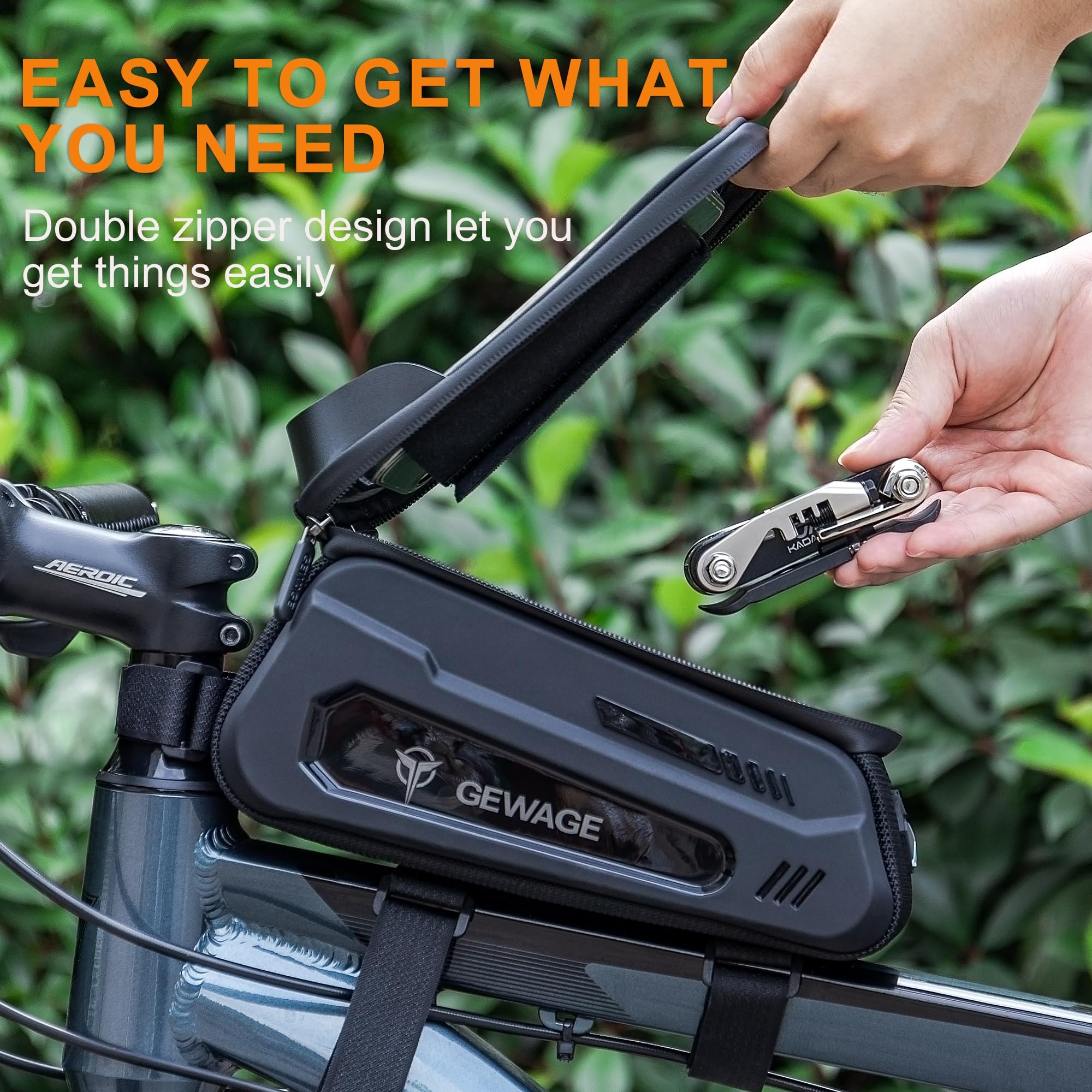 GEWAGE Kit de Herramientas Bici, Bolsa Cuadro, Bomba y Multitool 15 en 1