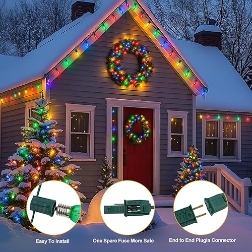 Miniatura 4 de C9 Luces de Cadena de Navidad, 25 pies 26 Bombillas Brillantes y Multicolores para Exteriores, Luces de Navidad para Techo, Patio, Jardín, Luces