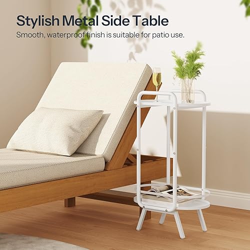 Miniatura 6 de HOOBRO Mesa auxiliar redonda pequeña, bonita mesita de noche blanca, mesa auxiliar ovalada de 2 niveles con bandeja de almacenamiento, para sala de