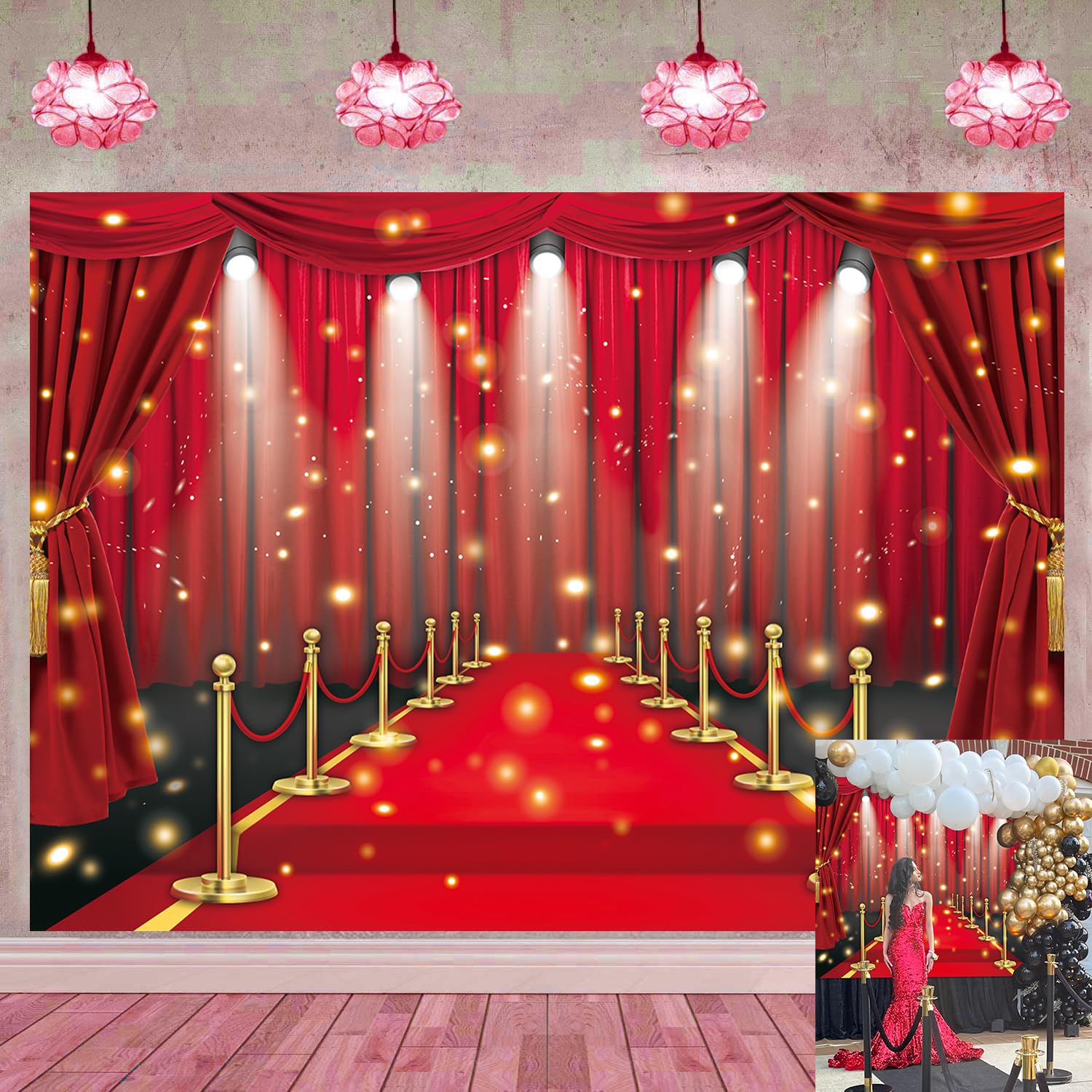 Roter Teppich-Hintergrund, Filmabend, Filmsterne, Glitzer, Party, roter Vorhang, Dekoration, Foto-Hintergrund, VIP, Modenschau, Abschlussball, Abschlussfeier, Hochzeit, Geburtstag, Party-Zubehör,