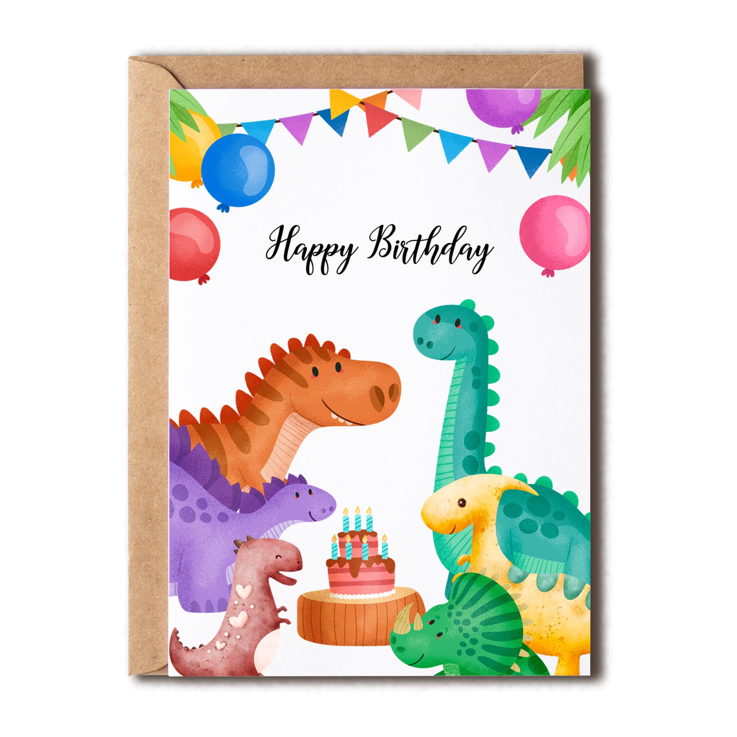 Dinosaurier Geburtstagskarte Für Kinder, Blanko Innen, 150 X 150 Mm, Für 1.-9. Geburtstag