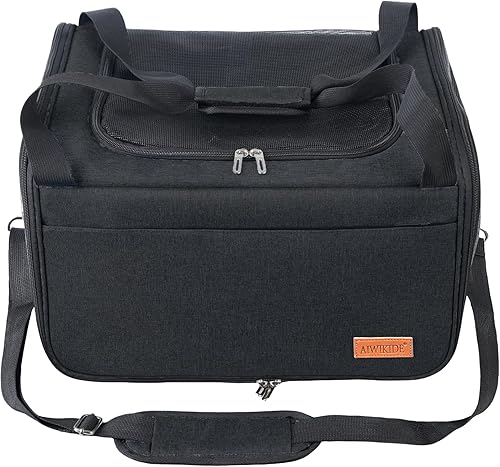 Miniatura 8 de Transportador para gatos ligero e impermeable, diseño plegable con cubierta completa para mayor seguridad, incluye cuenco plegable, color gris