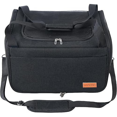 Lightweight Waterproof Cat Carrier - Foldable Design w/Full Cover for Security, Includes Collapsible Bowl, Black