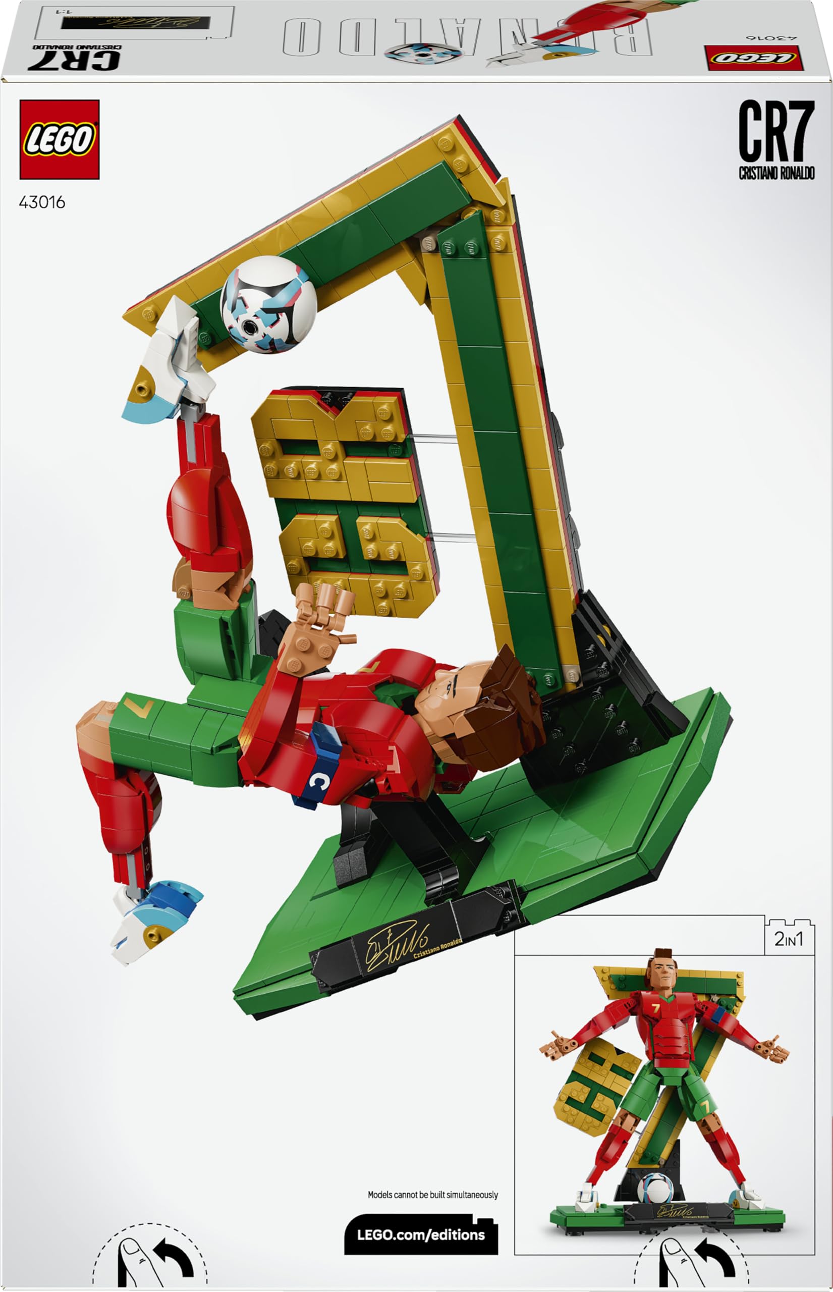 LEGO Editions Cristiano Ronaldo – Leggenda del Calcio Giocattolo - Kit Modellismo Action Figure 3D da Esposizione - Decorazione Cameretta -Regalo per Bambini e Bambine da 12 Anni e Fan Adulti - 43016