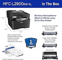 Vista 7 de Brother MFC-L2900DW XL Impresora láser compacta monocromática inalámbrica todo en uno con copia y escaneo dúplex, fax, blanco y negro Incluye