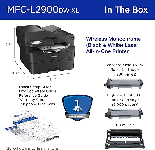 Miniatura 7 de Brother MFC-L2900DW XL Impresora láser compacta monocromática inalámbrica todo en uno con copia y escaneo dúplex, fax, blanco y negro Incluye