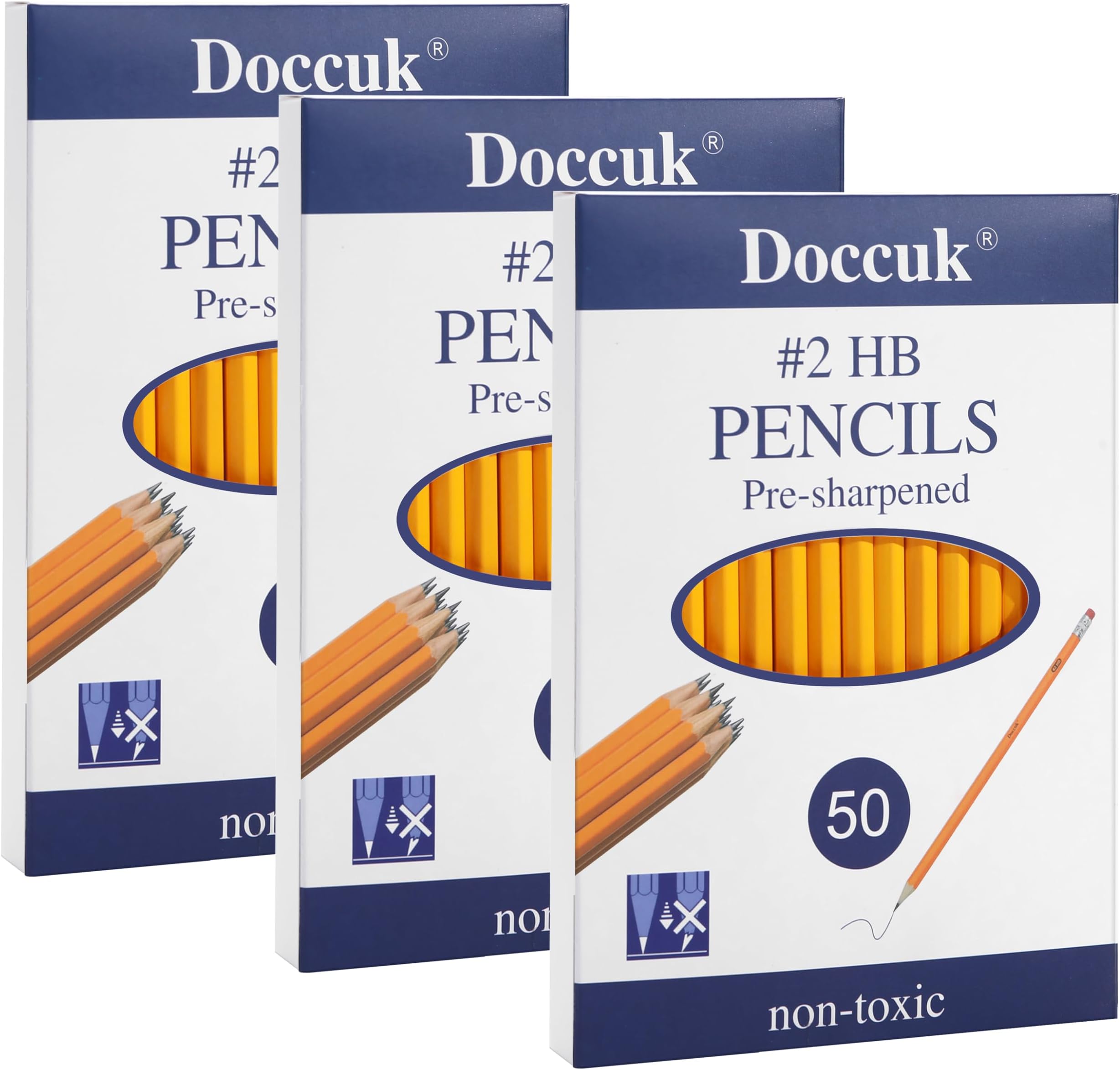 Doccuk Premium Yellow Pre-Sharpened Bulk #2 Pencils With Erasers, Wood-Cased Hb Pencils Suitable For Classrooms,Offices, And Teachers,150 Count