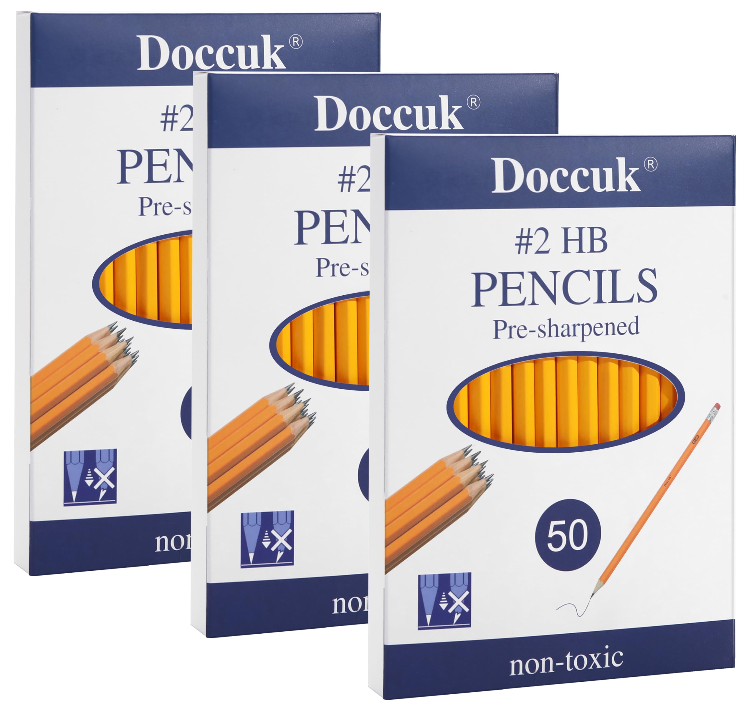 DoccukPremium Yellow Pre-Sharpened Bulk #2 Pencils With Erasers, Wood-Cased Hb Pencils Suitable For Classrooms,Offices, And Teachers,150 Count