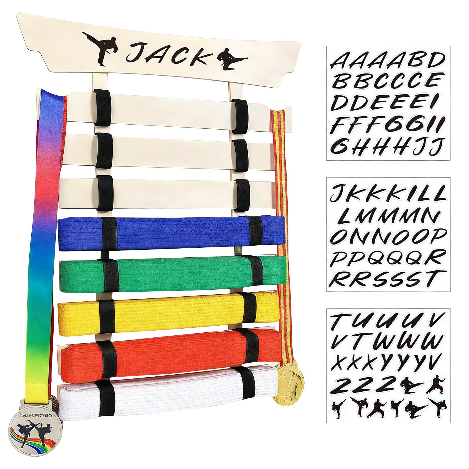 Buxuaaaa Wood Karate Belt Display Stand Safe for Families Multiple Tiers for 8 Belts Sturdy Construction Belt Display Stand