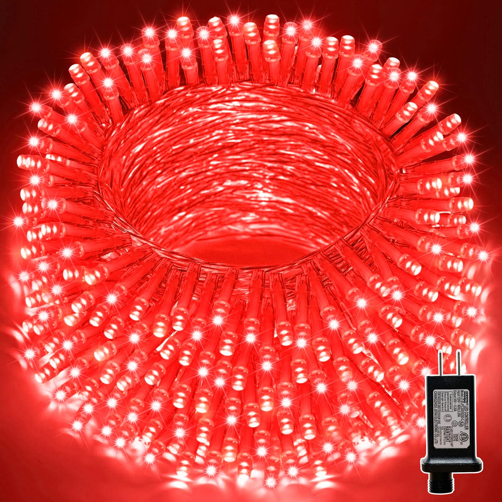 LAMPHOME 33ft 100 LED Red Valentine Lights, Connectable 16 Modes Valentine Room Light Indoor Plug-in, Clear Wire Red Christmas String Light Outdoor Waterproof for Valentine's Day Xmas Bedroom, Party