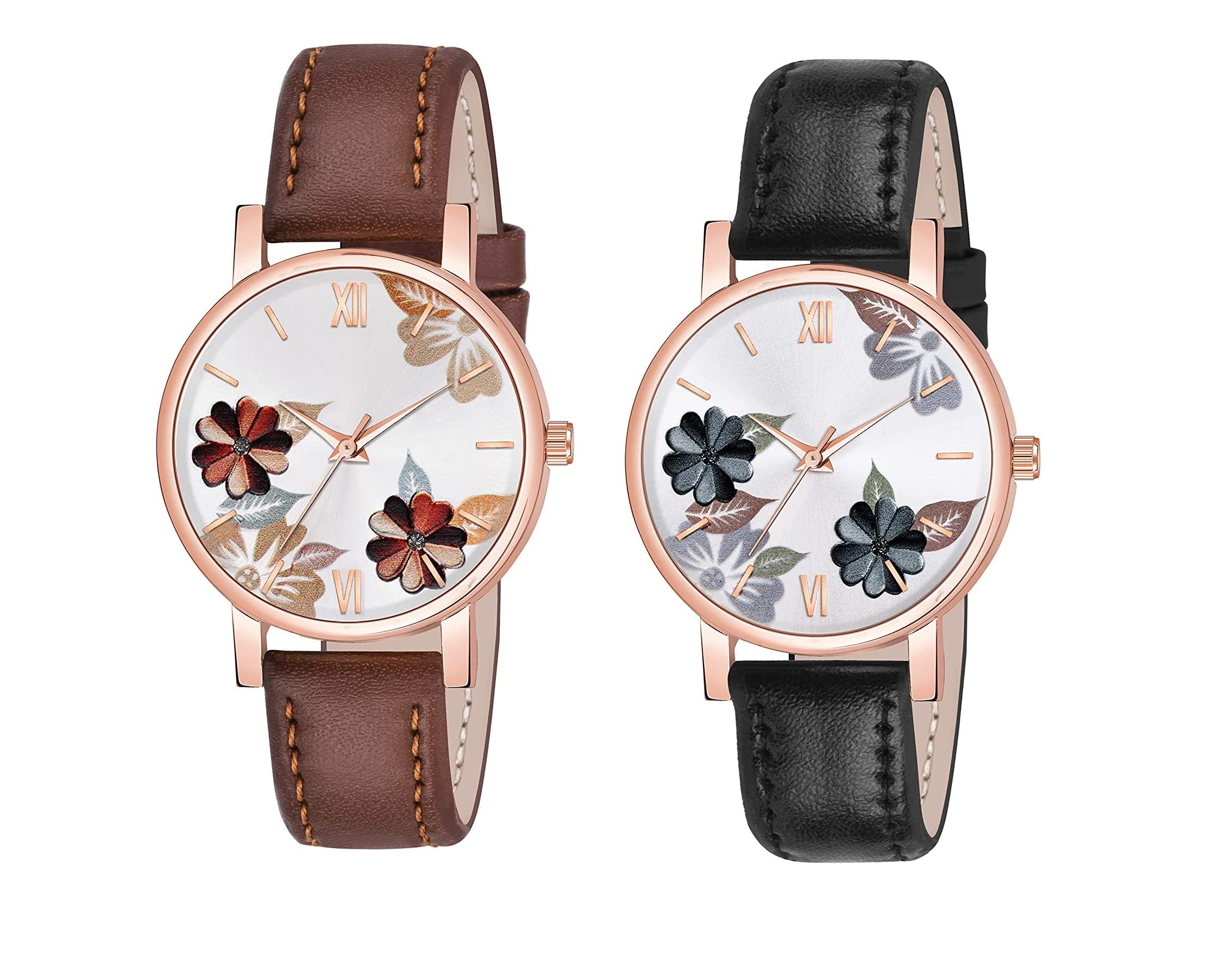 Watch City Analog Watch for Girls and Womens Flowered Dial Leather Strap (Combo) (Set of 2) Black-Brown (B0BDZZR71Q) Amazon Price History, Amazon Price Tracker