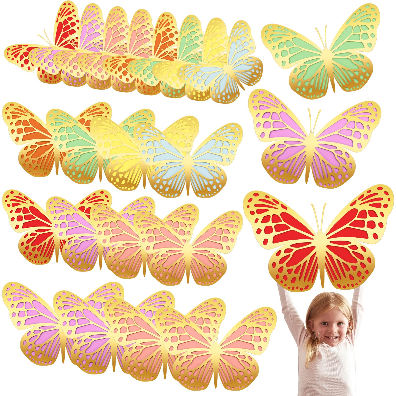 Geosar 20 Pcs 3D Large Butterfly Party Decoration 2 Layer Giant Paper Butterfly Stickers for Birthday Baby Shower Nursery Wall Decor (Multicolor)