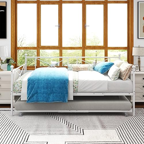 Miniatura 5 de ARFARLY Sofá cama de metal clásico con soporte de listones de acero de alta calidad, base de colchón multifuncional, marco de sofá cama con