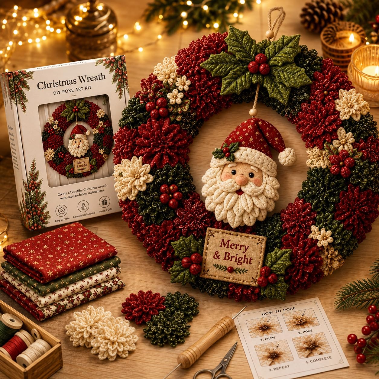 Fabric Poke Wreath DIY Kit, Christmas Wreath DIY Kit for Adults(#A)