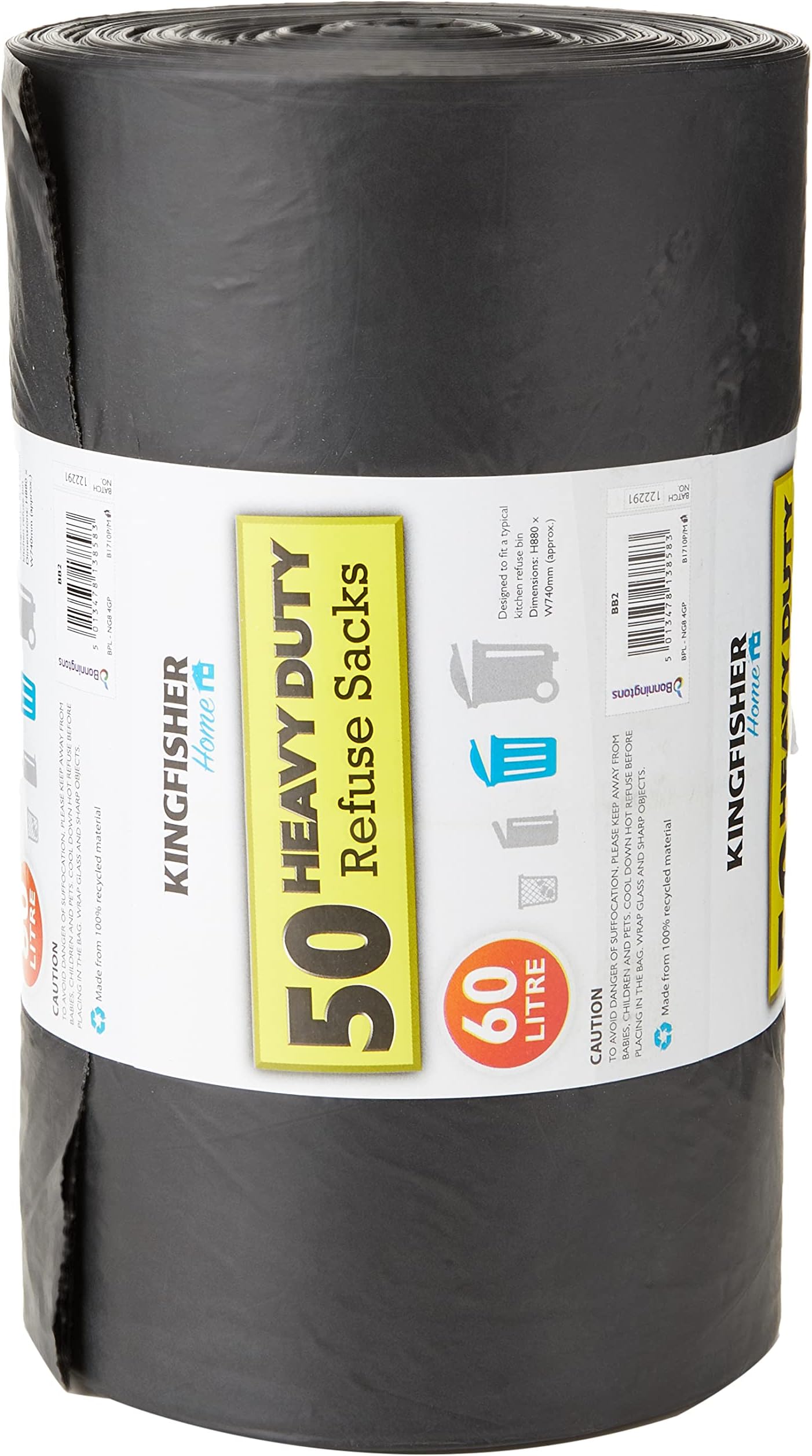 Kingfisher BB2 60 Litre Heavy Duty Dustbin Bin Bag Liners/Refuse Sacks ...