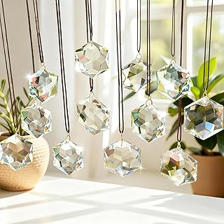 H&D HYALINE & DORA 12 Pack Crystal Sun Catcher Prisms Clear Suncatcher Crystals Indoor Window Hanging Christmas Ornaments Rainbow Maker Prisms for Home Garden Decor(Hexagon)