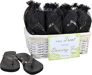 Modo Wedding/Party Flip Flops in Wicker Basket - 20 Pairs (Black)