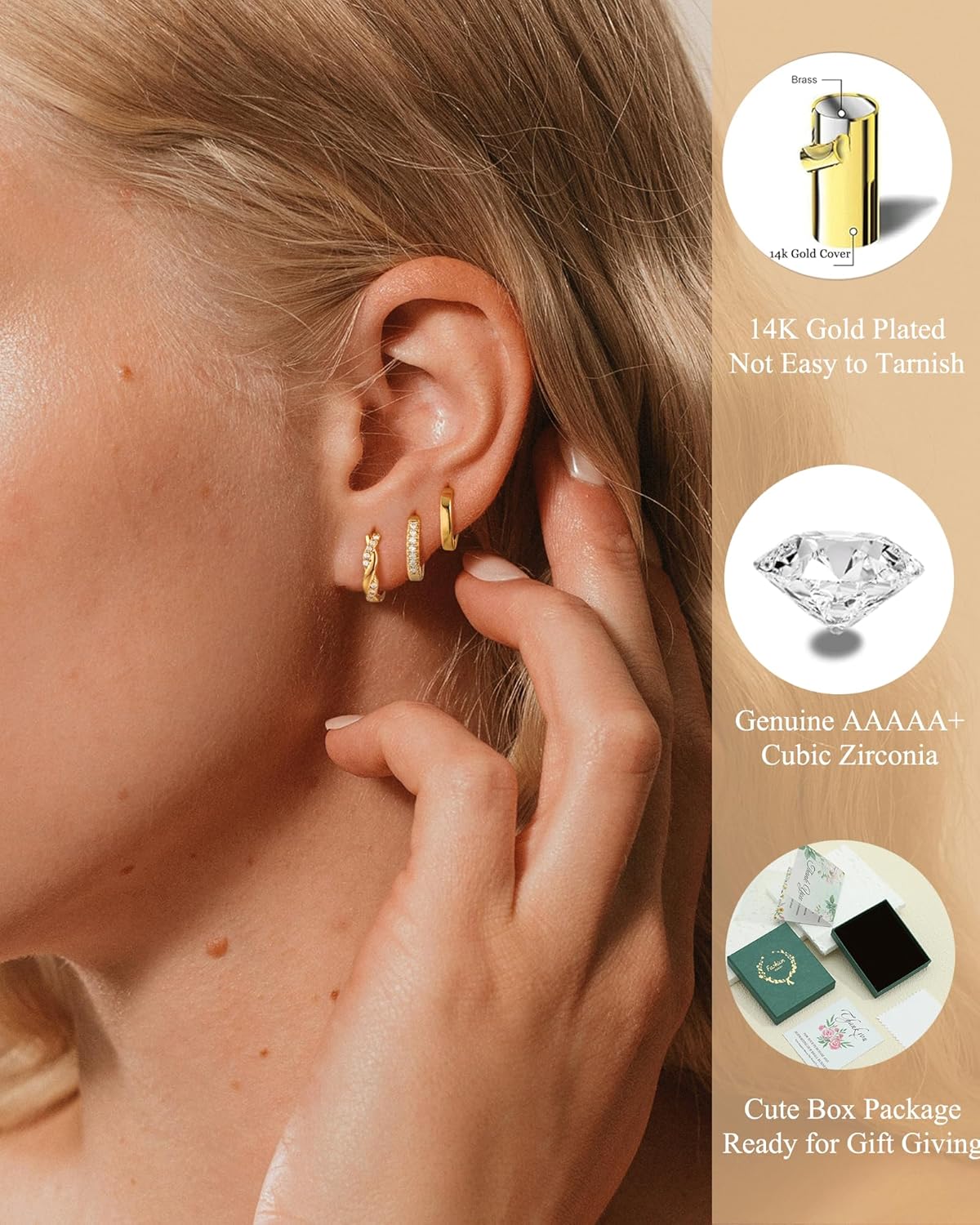 Gold Huggie Hoop Earrings for Women 14K Gold Silver Plated Small Hoop Earrings Stacks Hypoallergenic Cartilage Earring Set for Multiple Piercing Dainty Trendy Jewelry - Image 4