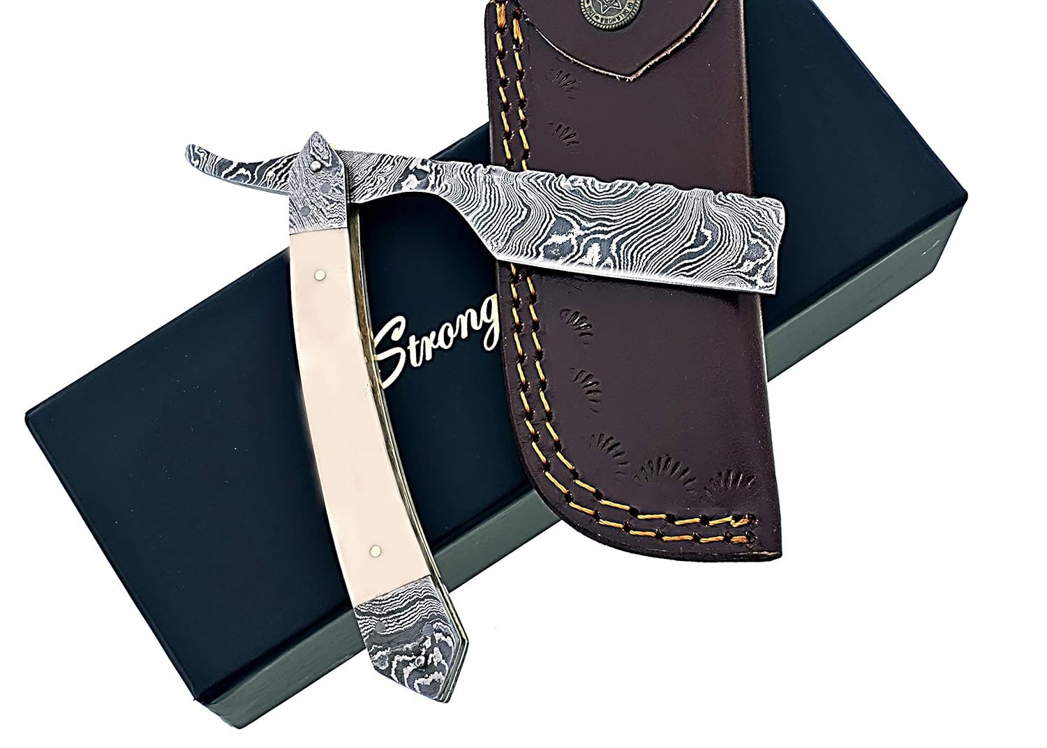 Strong Edges Hand Made Damascus Steel Straight Razor Folding Razor With Shaving