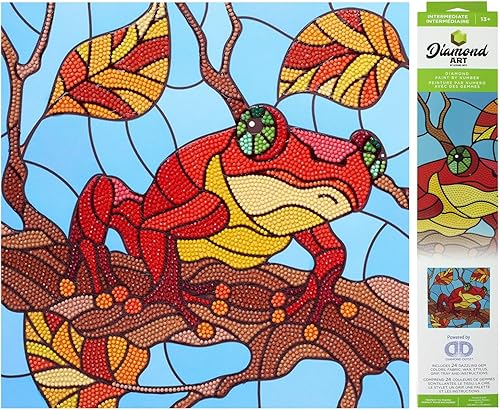 DIAMOND ART BY LEISURE ARTS Rana de cristal manchado, 12 x 12 pulgadas, kits de pintura de diamantes intermedios para adultos, arte de diamantes
