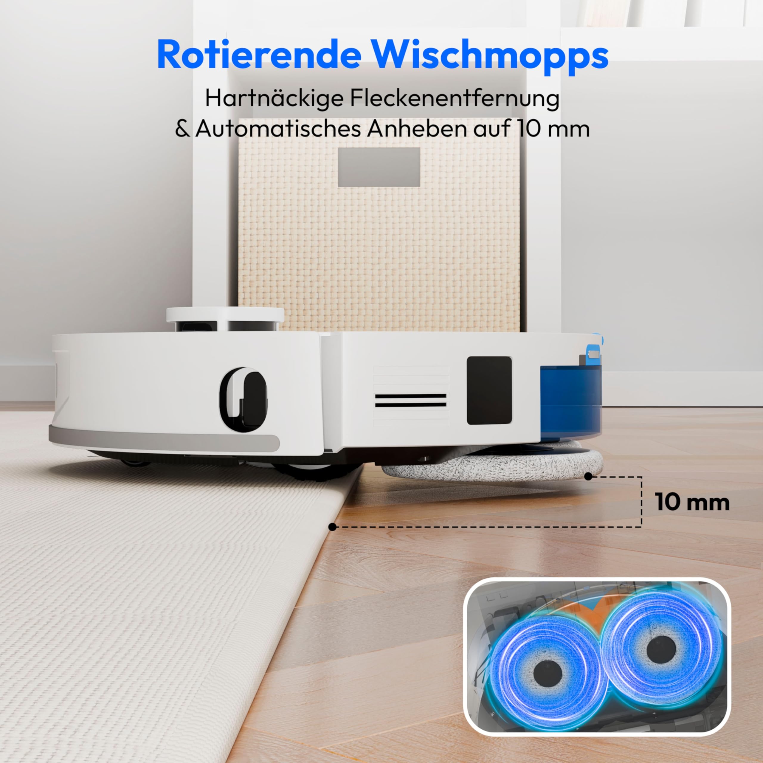 MEDION Saugroboter mit 3-in-1 Absaugstation, Lasernavigation und Wischfunktion X55 SW+ (Starke 10000Pa Saugkraft, 2in1 Roboterstaubsauger, rotierende Wischmopps, Kreuzlinienlaser)