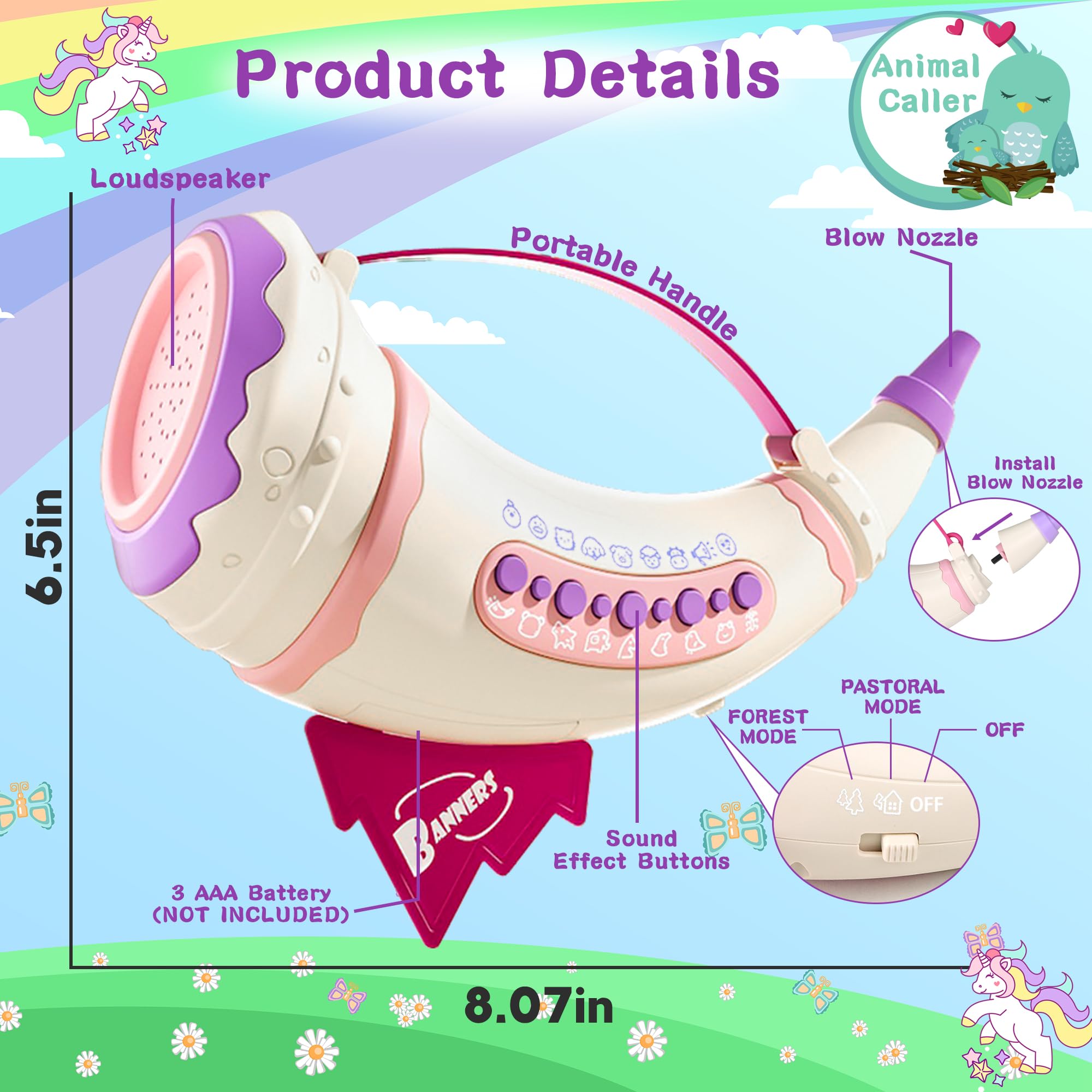 Outdoor Explore Animal Caller, Real Animal Sounds Toys for Kids Ages 3-5 6-8, 2 Modes 30 Effects Horn Animal Toys, 5 Level Lighting Train Lung Capacity, Indoor Outdoor Toys Stocking Stuffers for Kids - Image 2