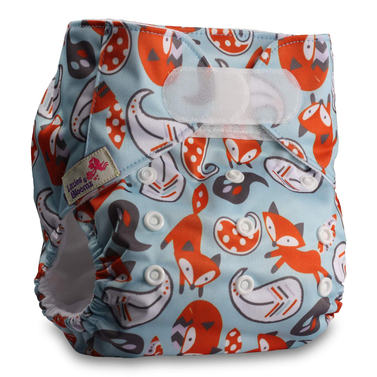 Littles & Bloomz, Reusable Pocket Cloth Nappy, Fastener: Hook-Loop, Set of 1, Pattern 63, with 2 Bamboo Charcoal Inserts