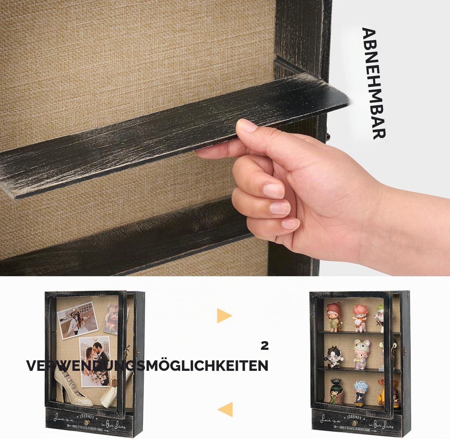 Große Schattenbox-Bilderrahmen, tiefe Schattenboxen, Vitrinen mit herausnehmbaren Regalen und Schubladen, 27,9 x 40,6 cm, Blumenstrauß, Medaillen, Fotos, Erinnerungsbox für Andenken, Schwarz