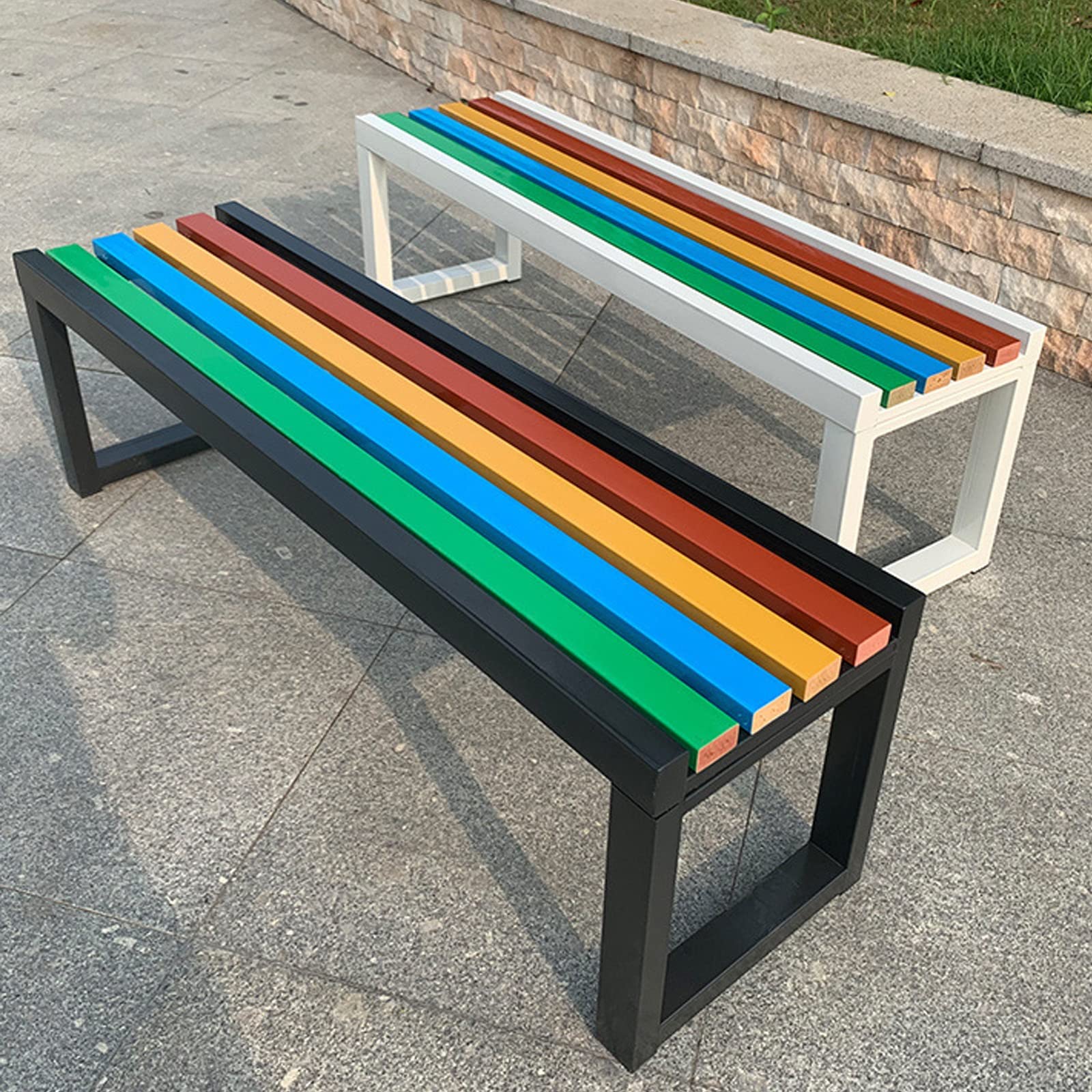 Banco de jardín de metal resistente a la intemperie, asiento de hierro fundido de 120 cm para patio, porche y patio, banco de parque Slish (color: A)