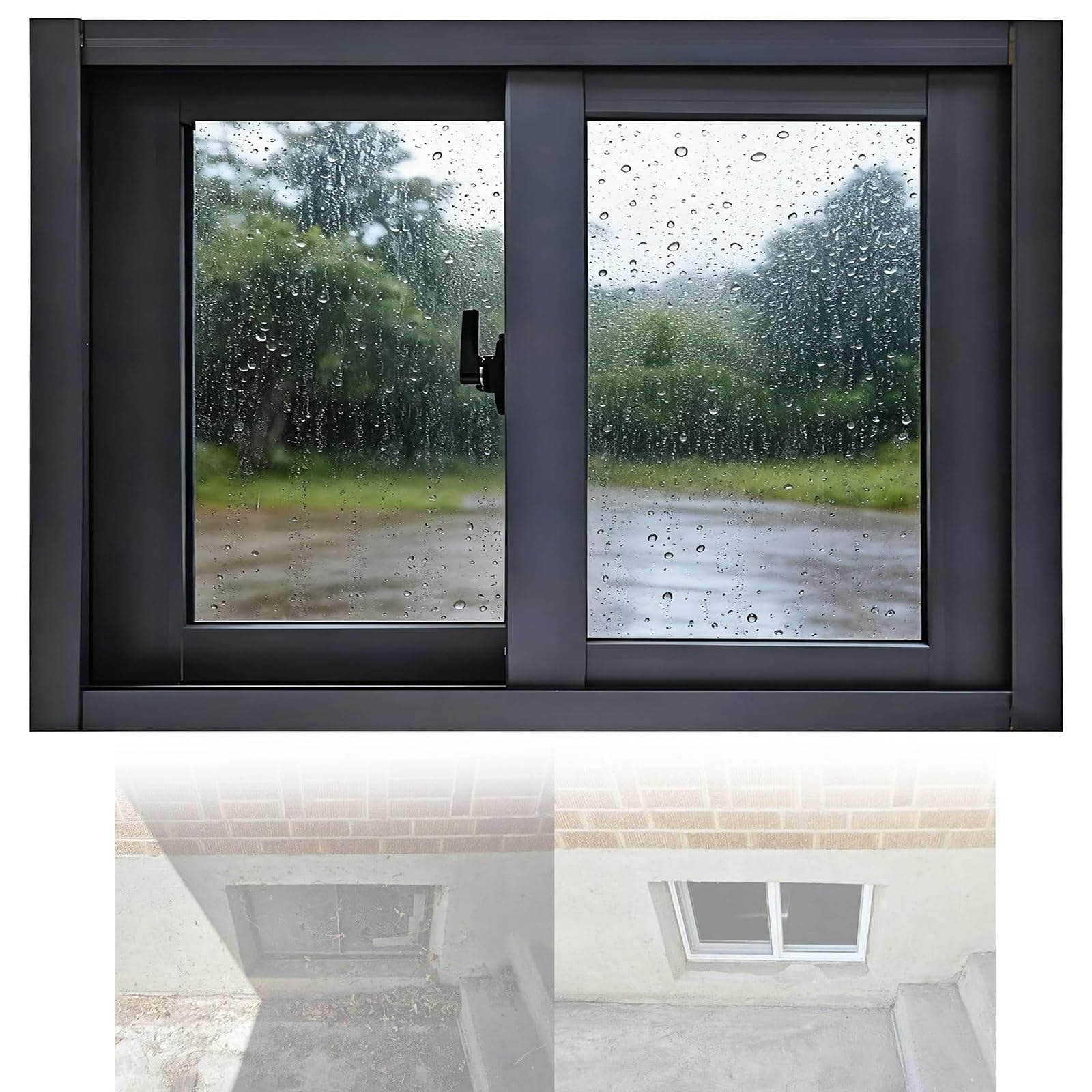 Czarna winylowa wymiana okna przesuwnego do piwnicy 79 cm x 38 cm - izolowane, dźwiękoszczelne, energooszczędne rozmiary 50-102 cm - idealne do przebudowy i ulepszeń piwnic