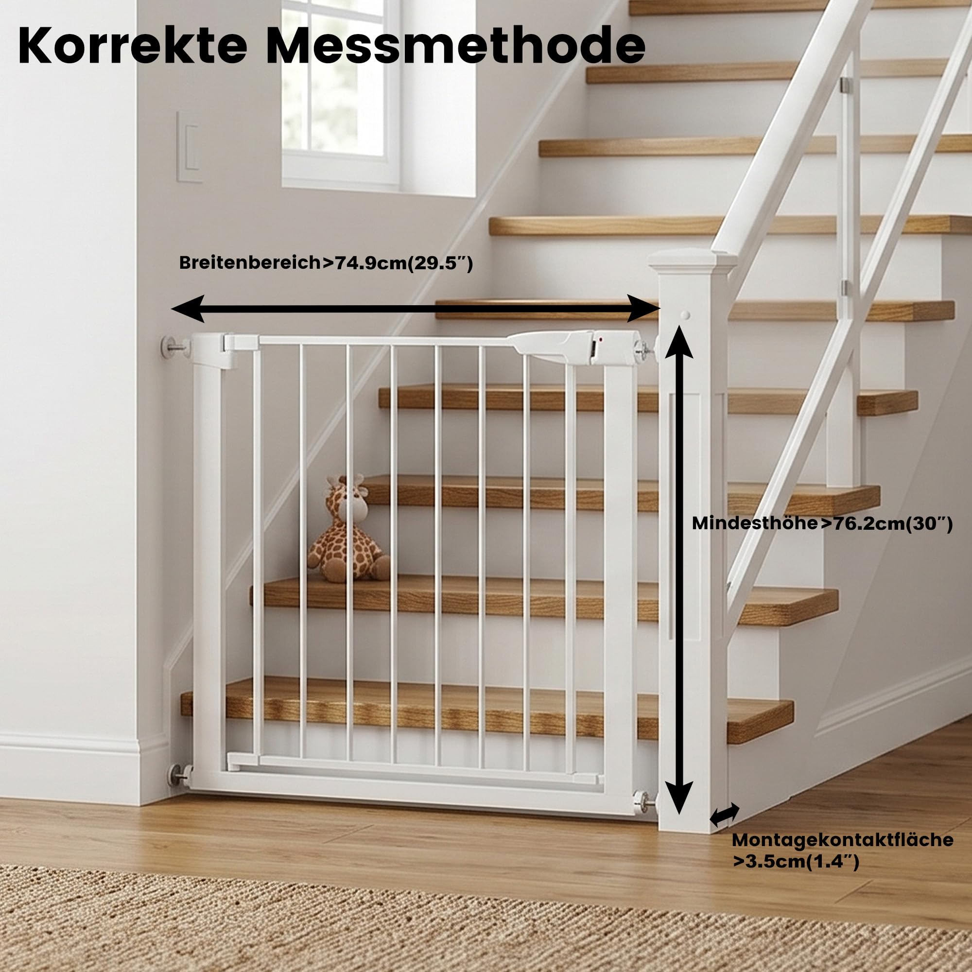 Treppenschutzgitter ohne Bohren, Türschutzgitter Kinderschutzgitter für Kinder und Haustiere, Verstellbare Breite 86-103 cm, Beidseitige Einhand Öffnung, Weiß