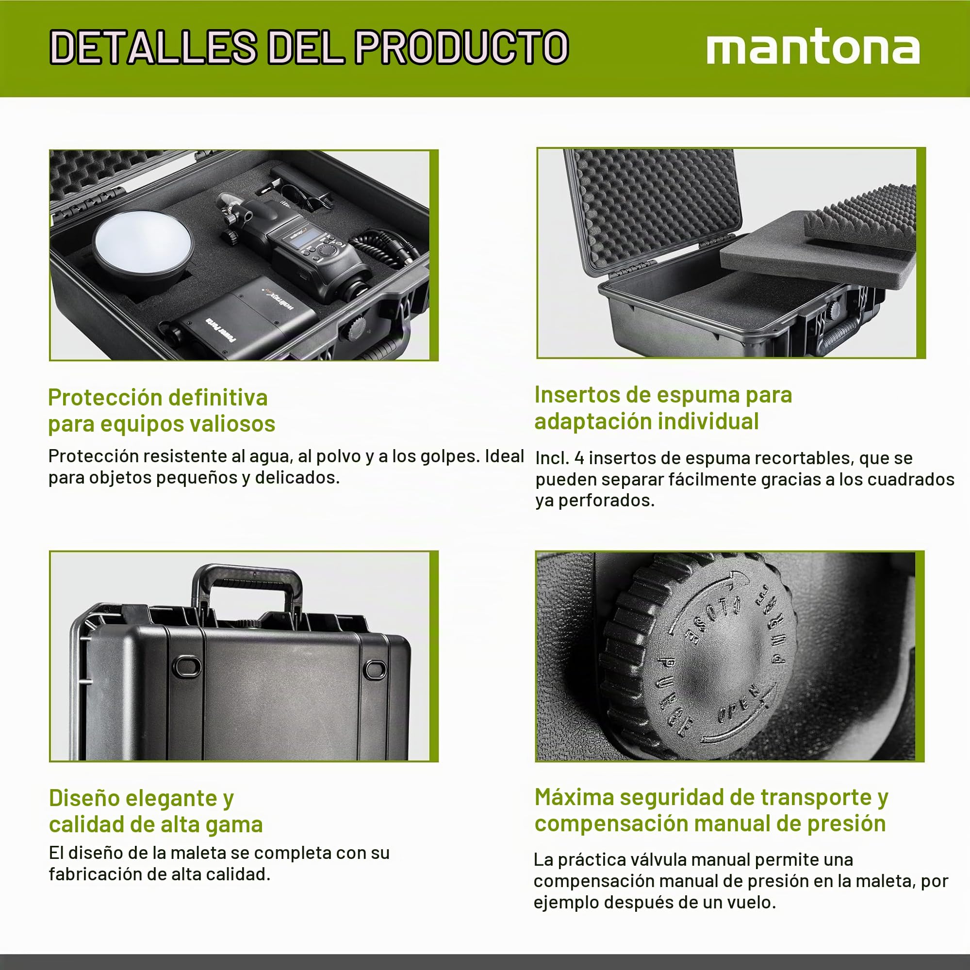 Mantona - Maletín de Exteriores para cámaras de Fotos (tamaño Mediano, Resistente al Agua, el Polvo y Las Rozaduras), Color Negro