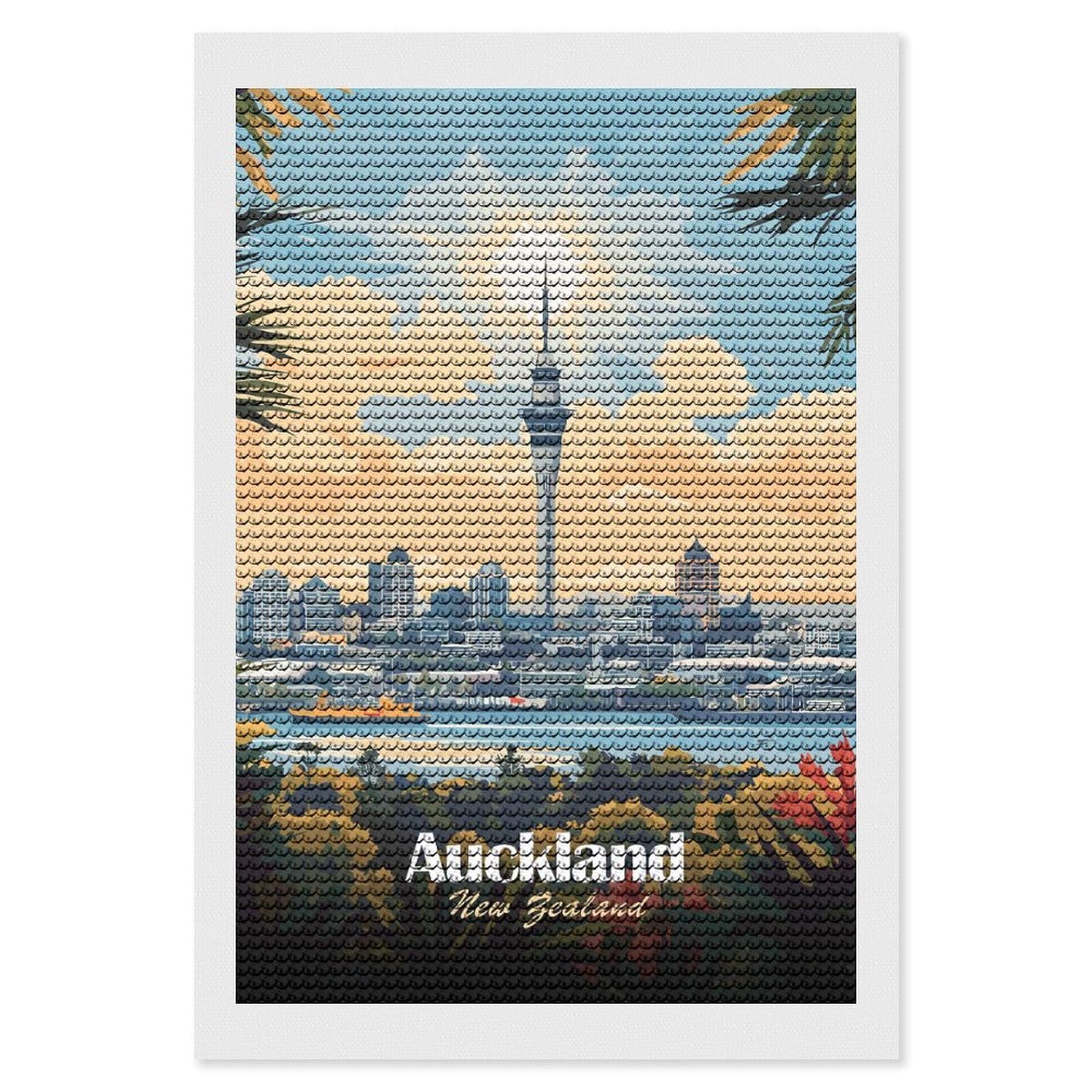 Junmoney Auckland Skyline Diamond Painting Canvas Set 8"x12", Full Kit Included, Calming Craft to Unwind, Farmhouse Decor, Christmas Gift