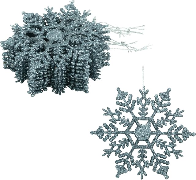 Festive Fix 10cm Hanging Glitter Snowflake Decorations in 12 Pack in Ice Blue  Xmas Decor for Christmas Tree & Birthday | Snowflake Hanging Ornaments for Holiday and Party - Stunning ornament Gifts