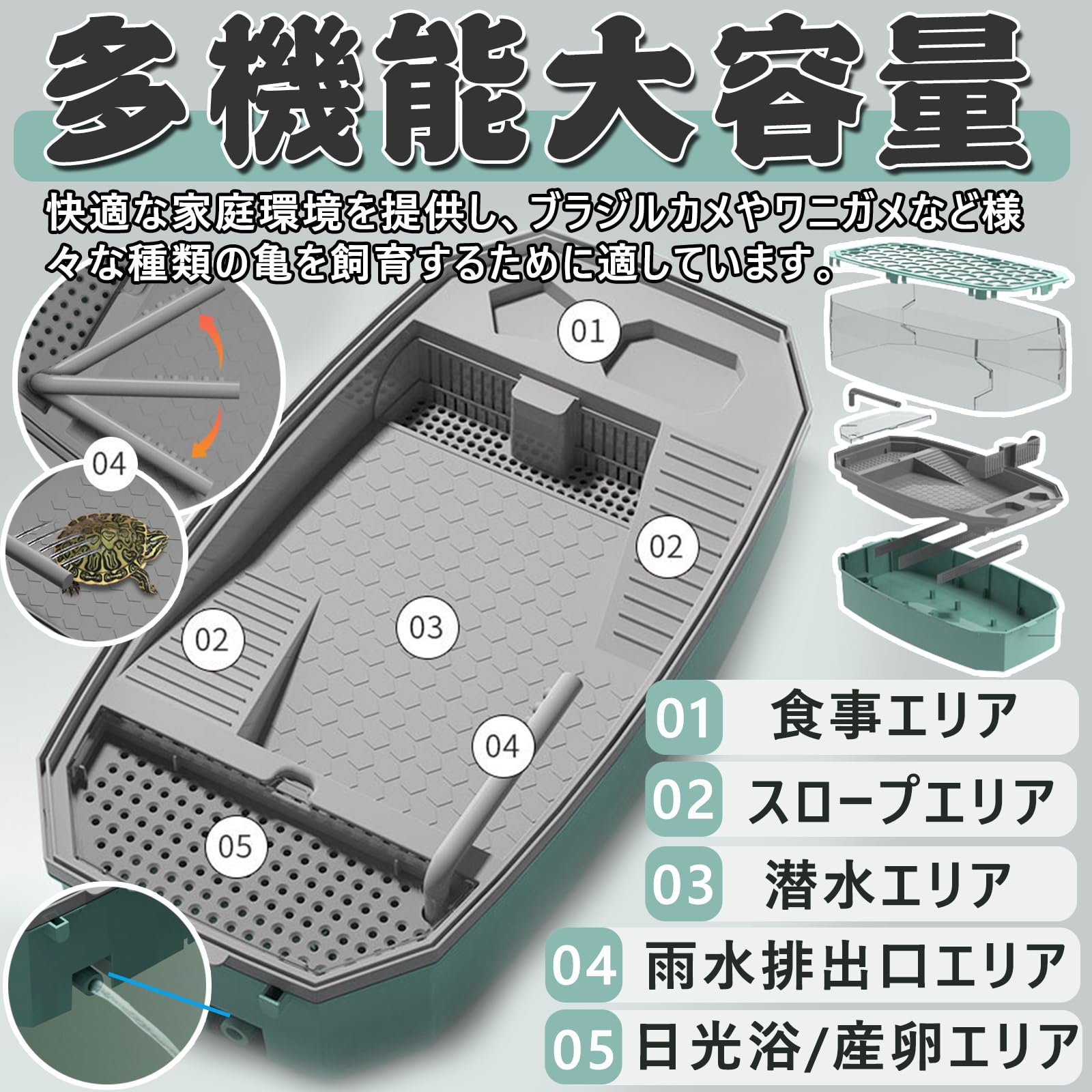 Amazon.co.jp: 亀の水槽 蓋付き カメ用水槽 亀 水槽 プラスチック カメ