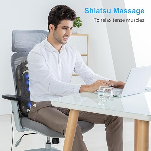 Miniatura 2 de CooCoCo Masajeador de espalda para silla, almohadilla de masaje de espalda Shiatsu, almohada de masaje 4D de tejido profundo para la parte inferior