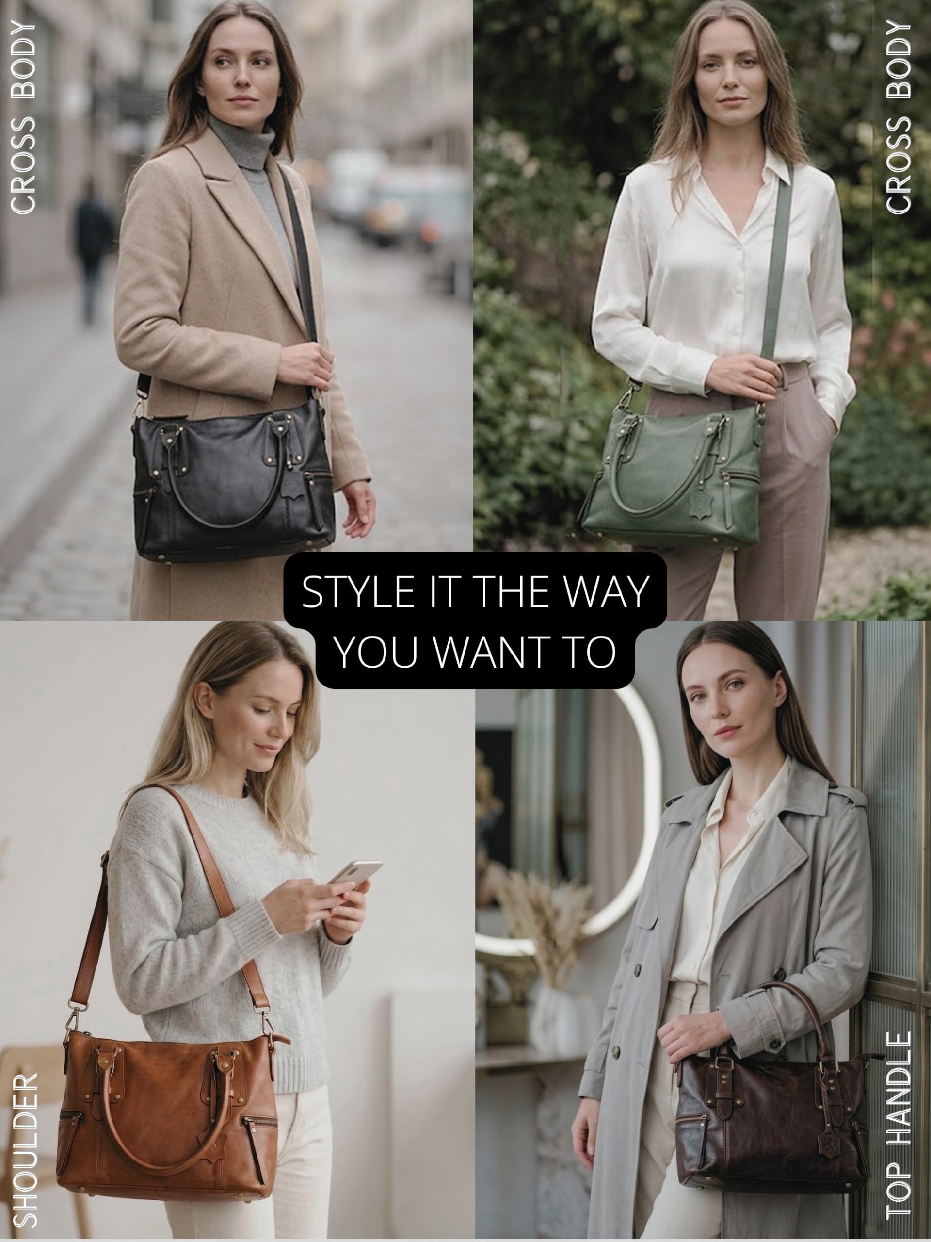 Full Grain Real Leather Handbag for Women Congac Shoulder Bag product thumbnail 3