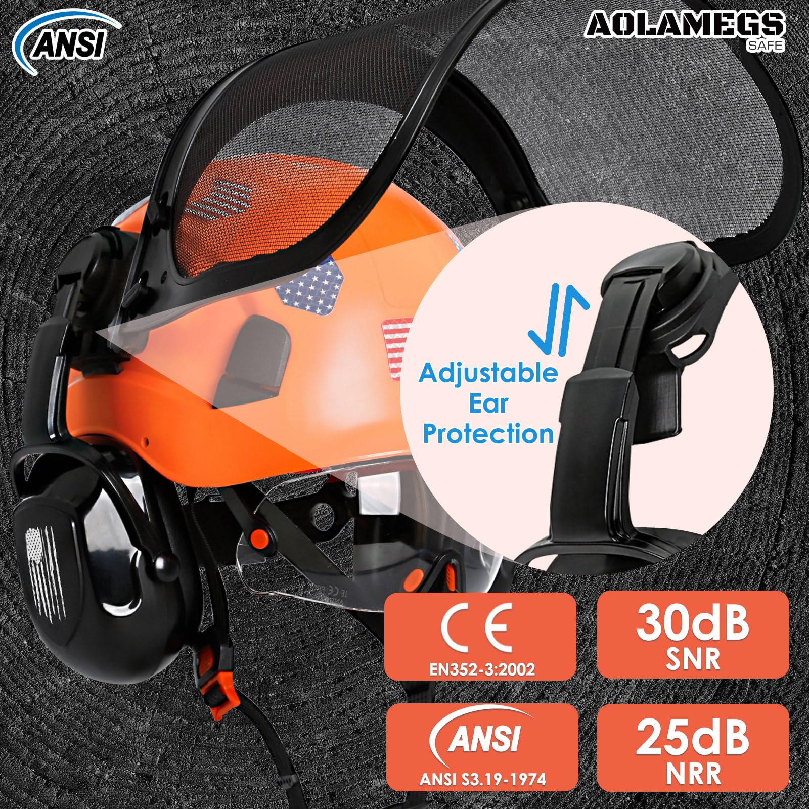 Casco de motosierra con protector facial y orejeras, casco de arborista ventilado con protección auditiva y máscara de malla completa, casco forestal aprobado por OSHA con protección
