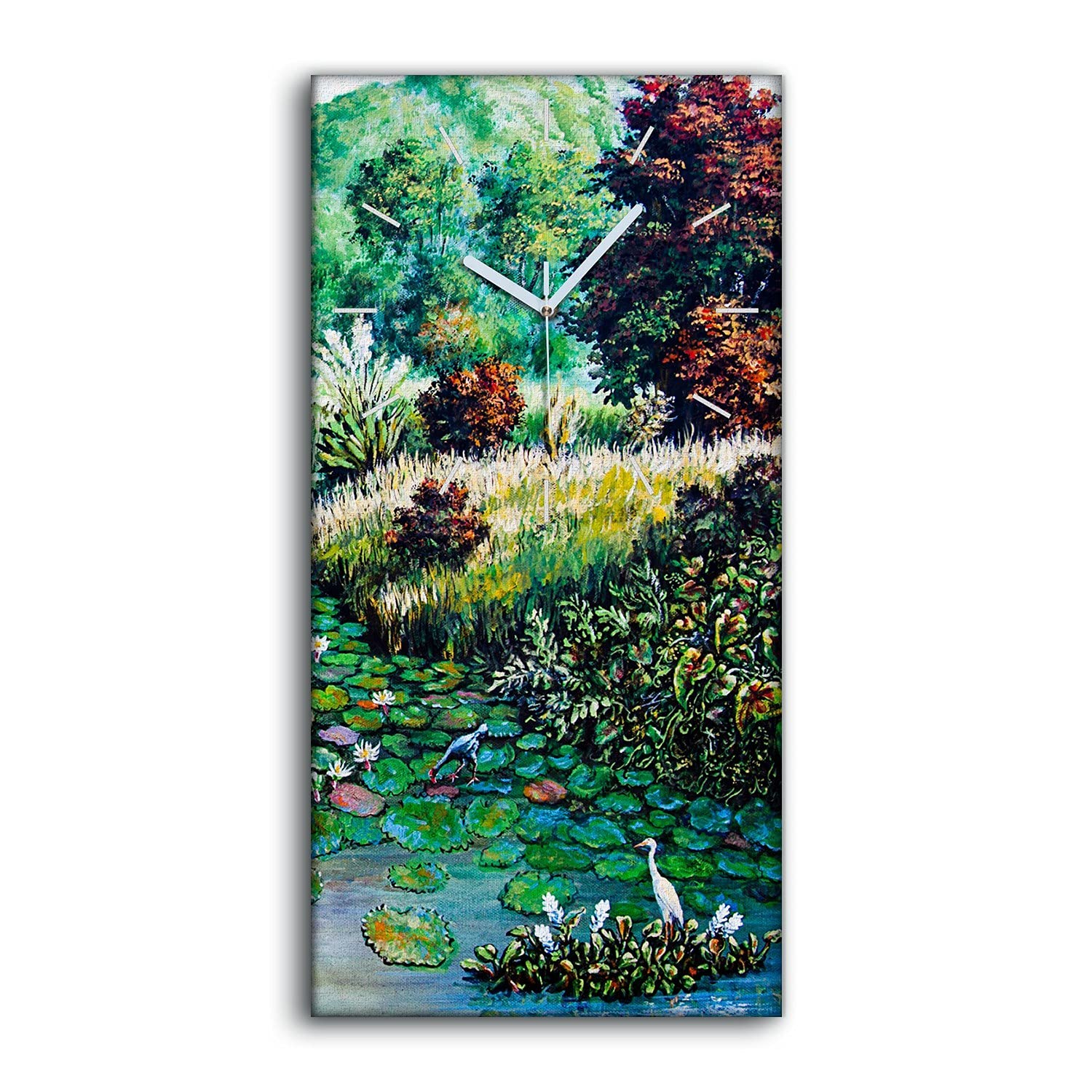 Horloge sur toile 30x60cm avec motif de fleurs et paysage naturel sans tic-tac