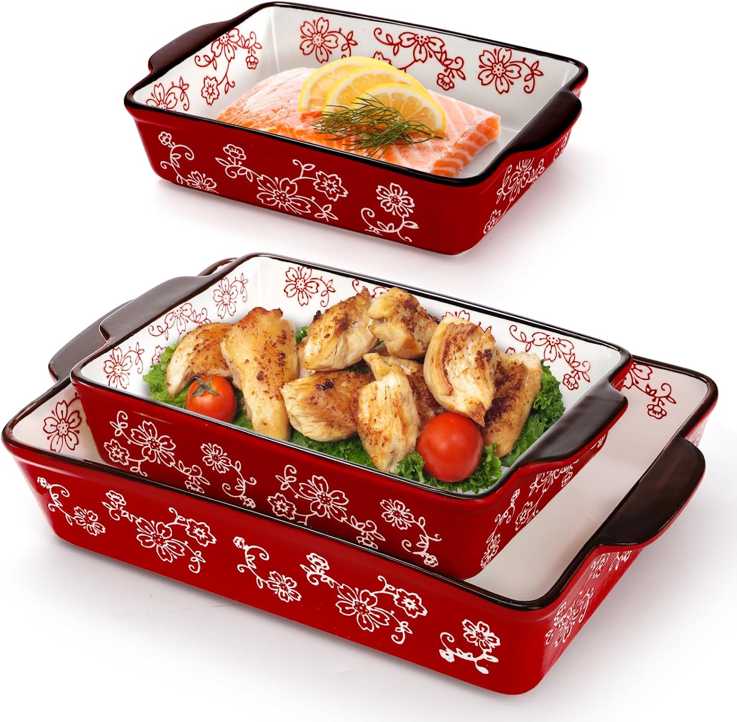 Amazon.com: Cedilis Set of 3 Red Ceramic Baking Dishes, Rectangular ...