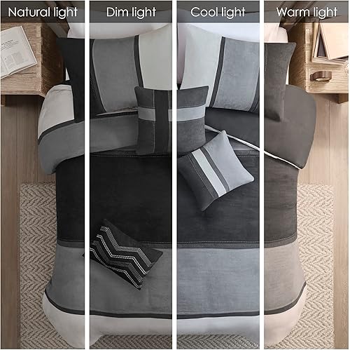 Miniatura 2 de Madison Park Palisades - Juego de edredón moderno de gamuza sintética con diseño a rayas en piezas, ropa de cama acogedora alternativa al plumón