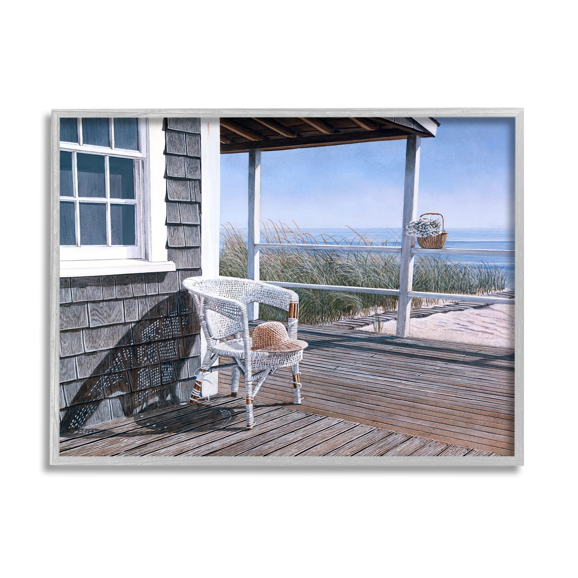 Stupell Industries Coastal Cottage Porch Chair Seaside Boardwalk Scenery Framed Wall Art, Design By Tom Mielko