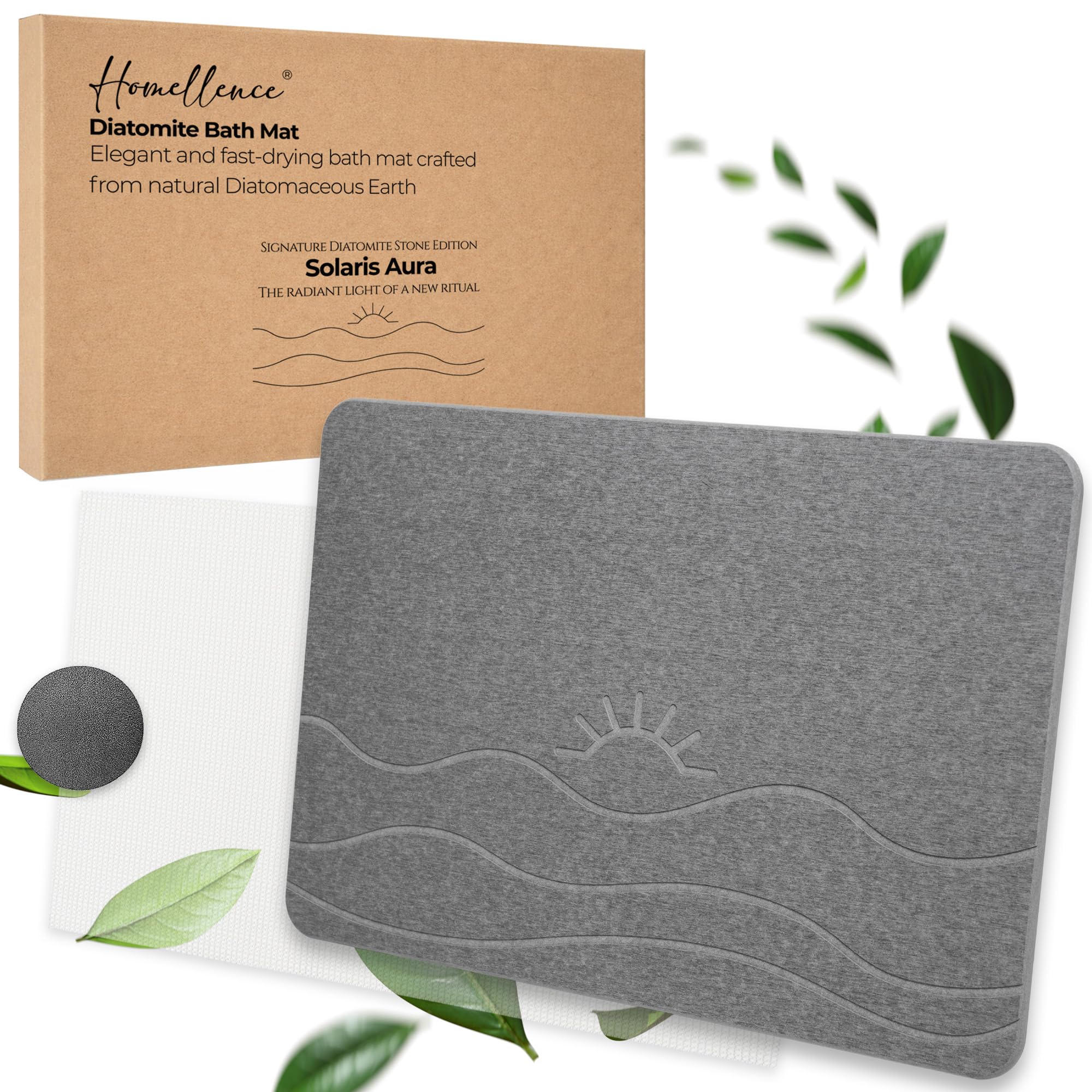 Homellence Tappeto Bagno Diatomite - Tappetino Doccia Pietra 60x39 cm | Tappeto Bagno - Tappetino Pietra Asciugatura Rapida Assorbente Antiscivolo Antibatterico - Stone Bath Mat (Solaris Aura)