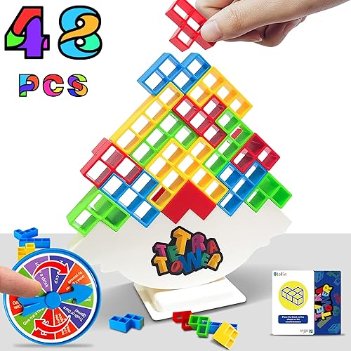 Miniatura 1 de Juego de 48 piezas de Torre Tetra con disco de castigo, juegos de mesa de ataque apilable, juguete apilable de equilibrio de 2 jugadores, juegos