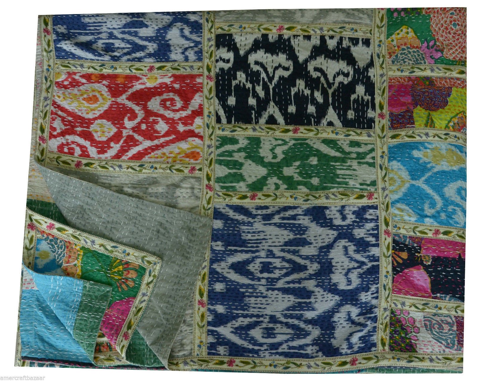vedant designs Indian Patch Work Cotton Kantha Quilt Queen Bedspreads Throw Blanket 90x108 Inch Multi-Color