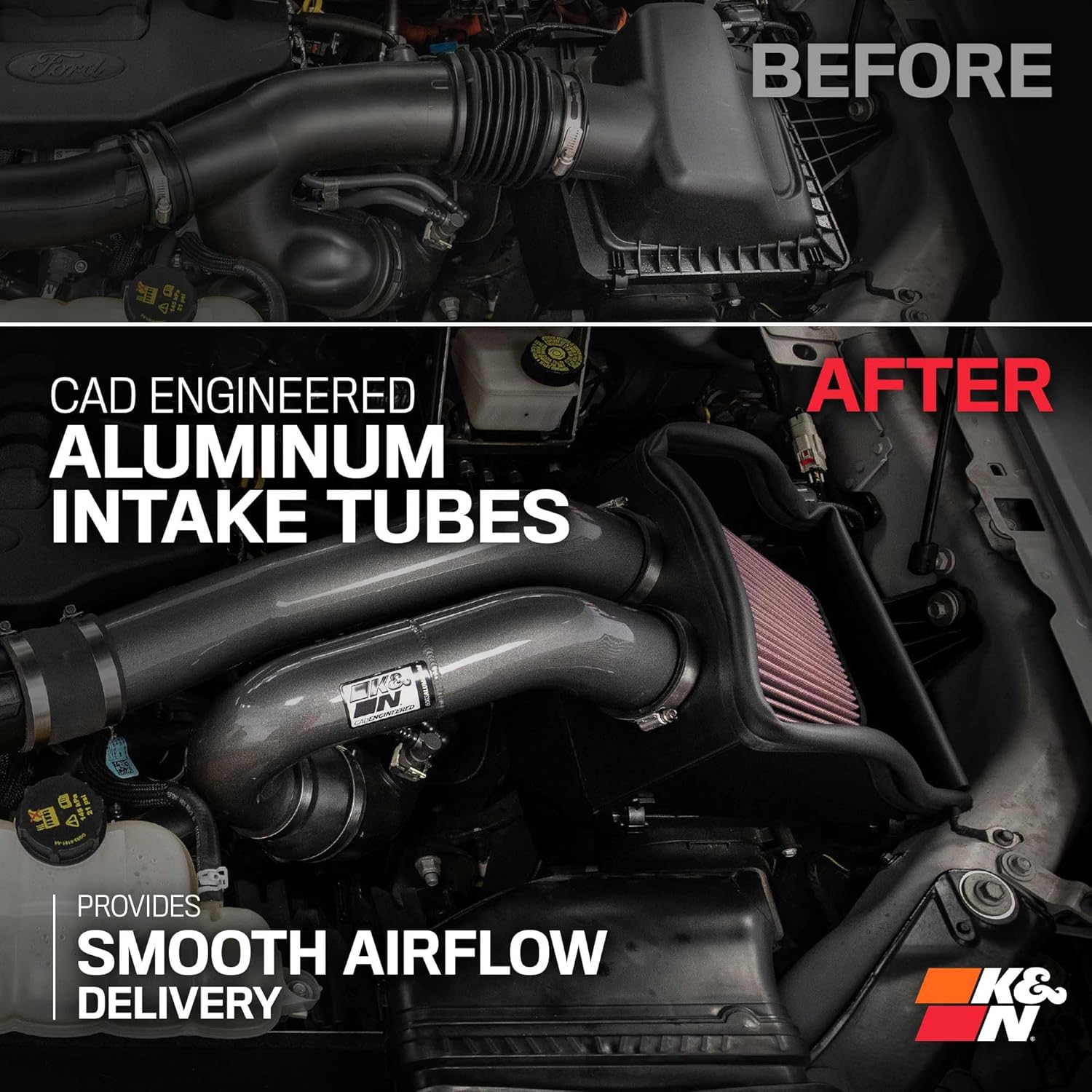 K&N Cold Air Intake System: High-Flow Air Filter, Increase Performance & Towing: Compatible with 2015-2025 FORD Expedition, F150, F150 Raptor, 77-2617KC