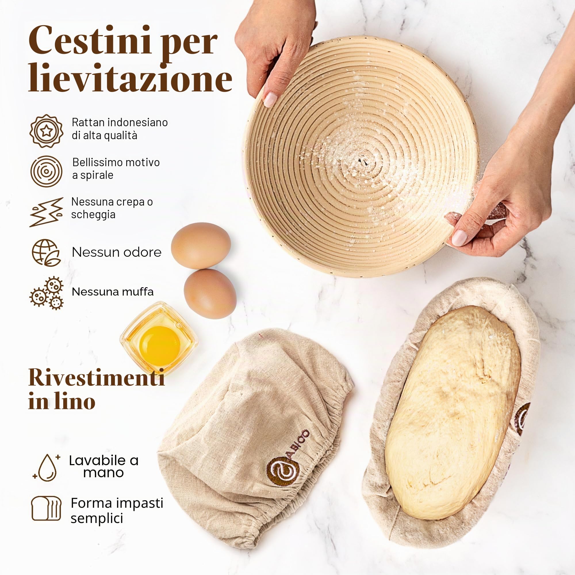 Cestini per la lievitazione del pane Banneton rotondi e ovali da 22,9 cm e accessori per la cottura del a lievitazione naturale, un kit completo di pasta madre con pane zoppa, frusta danese,