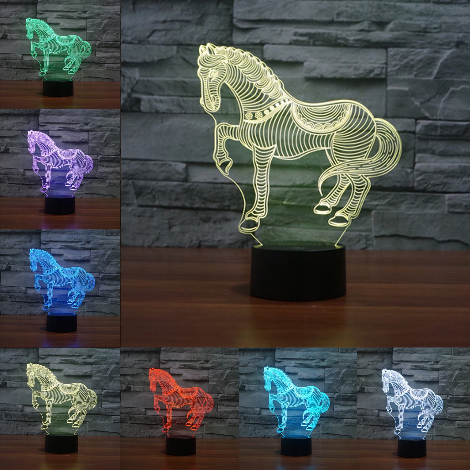 Emontek 3D LED Night Lamp,Colorful Horse Shape Magical 3D Illusion Lamp,Kids Room Home Decoration Best Gift,Touch Control Light 7 Colors Change USB Powered Desk Lamps (Horse)