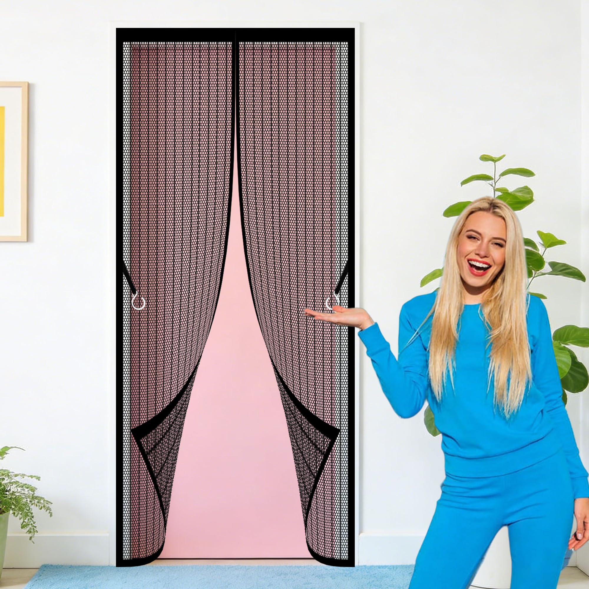 Magnetic Screen Fly Doors 94 x 262 cm Full Frame Magic Tape Magnetic Door Curtains Fly Screen Keeps Flies Mosquitoes Out for Living Room, Bedroom, Patio, Black